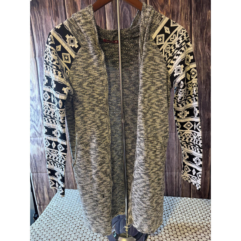 Silvergate‎ Hooded Cardigan Sweater Black White Women's Size M